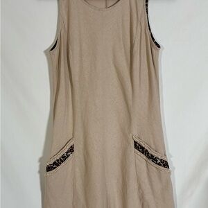 Women’s 6 Signature by‎ Robbie Bee Tan Linen Blend Sleeveless Dress Animal Print